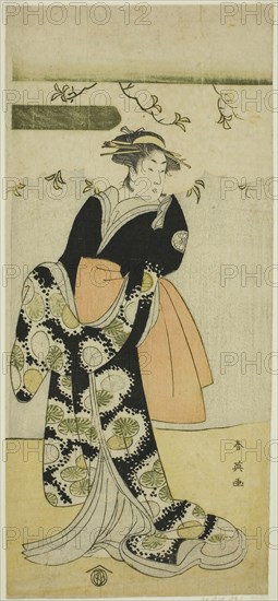 The Actor Segawa Kikunojo III in an Unidentified Role, late 1790s, Katsukawa Shun’ei, Japanese, 1762-1819, Japan, Color woodblock print, hosoban, 32 x 14.5 cm (12 5/8 x 5 11/16 in.)