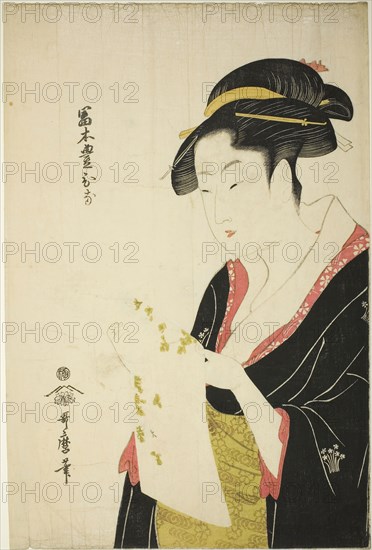 Tomimoto Toyohina, c. 1793, Kitagawa Utamaro ??? ??, Japanese, 1753 (?)-1806, Japan, Color woodblock print, oban, 37.5 x 25.0 cm