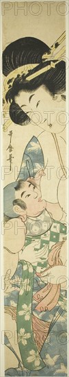Mother Nursing Child, c. 1806/31, Kitagawa Utamaro II, Japanese, died 1831 (?), Japan, Color woodblock print, hashira-e