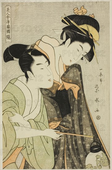 Osome and Hisamatsu, from the series Beauties in Joruri Roles (Bijin awase joruri kagami), c. 1795, Ichirakutei Eisui, Japanese, active 1790-1823, Japan, Color woodblock print, oban, 36.0 x 23.3 cm