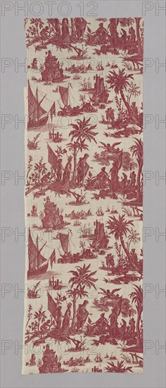 L’Hommage de l’Amérique á la France (America’s Tribute to France) (Furnishing Fabric), c. 1780, Design attributed to Jean Baptiste Huet (French, 1745–1811), Manufactured by Christophe Phillipe Oberkampf (French, 1738–1815), France, Jouy-en-Josas, France, Cotton, plain weave, copperplate printed, 245.9 × 85.0 cm (96 3/4 × 33 1/2 in.)