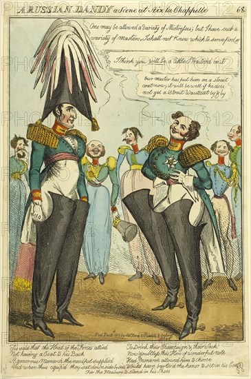 A Russian Dandy, published December 8, 1818, William Heath (English, 1795-1840), published by S. W. Fores (English, active 1785-1825), England, Hand-colored etching on ivory laid paper, 332 × 218 mm