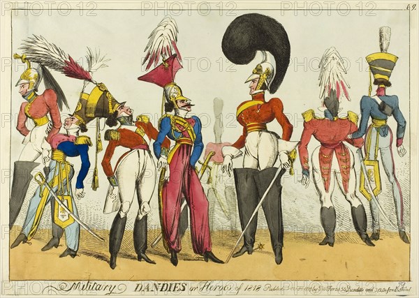 Military Dandies or Heroes of 1818, published October 26, 1818, William Heath (English, 1795-1840), published by S. W. Fores (English, active 1785-1825), England, Hand-colored etching on ivory laid paper, 262 × 370 mm