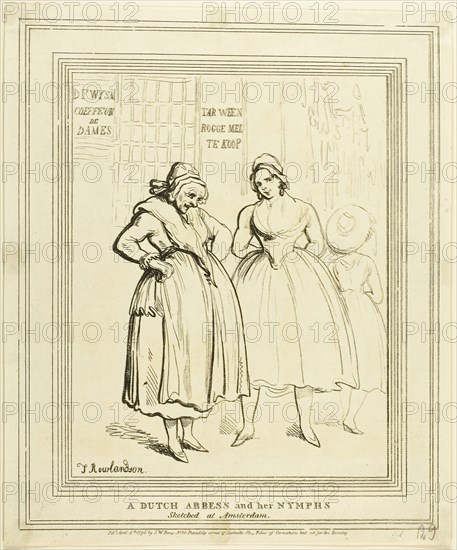A Dutch Abbess and Her Nymphs Sketched at Amsterdam, published April 4, 1796, Thomas Rowlandson (English, 1756-1827), published by S.W. Fores (English, 1761-1838), England, Hand-colored etching on ivory wove paper, 300 × 250 mm