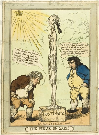 The Pillar of Salt, published April 11, 1805, Thomas Rowlandson, English, 1756-1827, England, Hand-colored etching on ivory wove paper, 370 × 260 mm (image), 420 × 310 mm (sheet, trimmed to platemark)