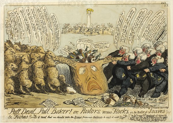 Pull Devil, Pull Baker!, published April 30, 1819, George Cruikshank (English, 1792-1878), published by Thomas Tegg (English 1776-1846), England, Hand-colored engraving on paper, 205 × 327 mm (image), 240 × 340 mm (sheet, cut to plate mark)