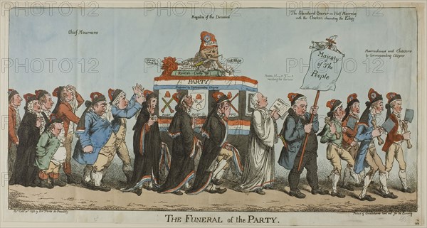 The Funeral of the Party, published October 30, 1798, Charles WIlliams (English, active 1797-1830), published by S. W. Fores (English, active 1785-1825), England, Hand-colored etching on ivory laid paper
