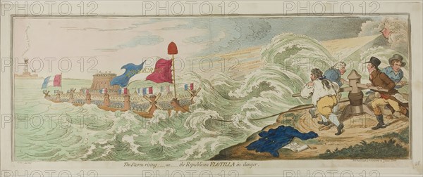The Storm Rising, publilshed February 1, 1798, James Gillray (English, 1756-1815), published by Hannah Humphrey (English, c. 1745-1818), England, Hand-colored etching on paper, 249 × 668 mm (image), 265 × 675 mm (plate), 290 × 705 mm (sheet)