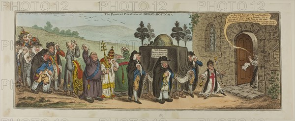 The Funeral Procession of Broad-Bottom, published April 6, 1807, James Gillray (English, 1756-1815), published by Hannah Humphrey (English, c. 1745-1818), England, Hand-colored etching on paper, 223 × 615 mm (image), 235 × 624 mm (plate), 270 × 671 mm (sheet)