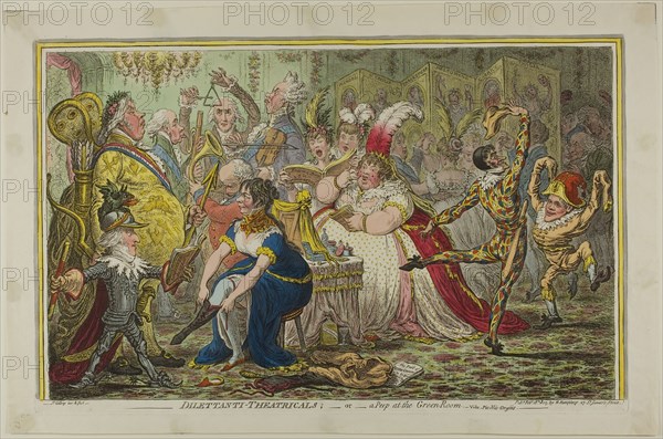 Dilettanti-Theatricals, published February 18, 1803, James Gillray (English, 1756-1815), published by Hannah Humphrey (English, c. 1745-1818), England, Hand-colored etching and aquatint on paper, 300 × 485 mm (image), 315 × 492 mm (plate), 355 × 540 mm (sheet)
