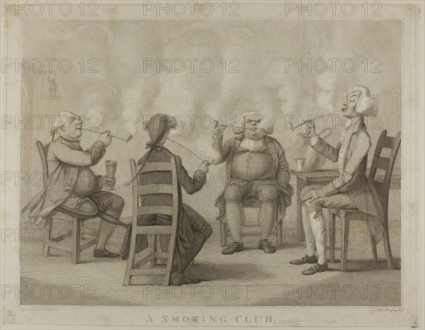 A Smoking Club, n.d., Unknown Artist, after Henry William Bunbury (English, 1750-1811), England, Engraving with stipple on paper, 343 × 454 mm (image), 383 × 498 mm (plate/sheet)