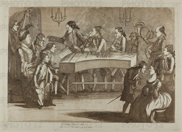 A Sunday Concert, n.d., James Bretherton (English, active 1770-1781), published by M. Rack (English, 18th century), England, Etching and aquatint in brown on cream laid paper, 335 × 485 mm (image), 365 × 500 mm (plate), 375 × 514 mm (sheet)