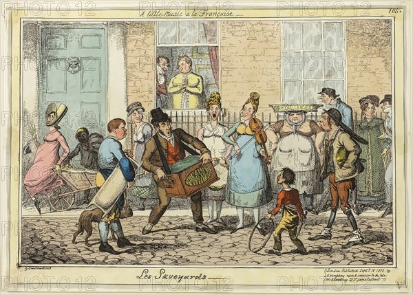 The Savoyards, published September 18, 1818, George Cruikshank (English, 1792-1878), published by George Humphrey (English, c. 1773-1831), England, Hand-colored etching on paper, 247 × 355 mm (image), 255 × 360 mm (plate), 260 × 365 mm (sheet)