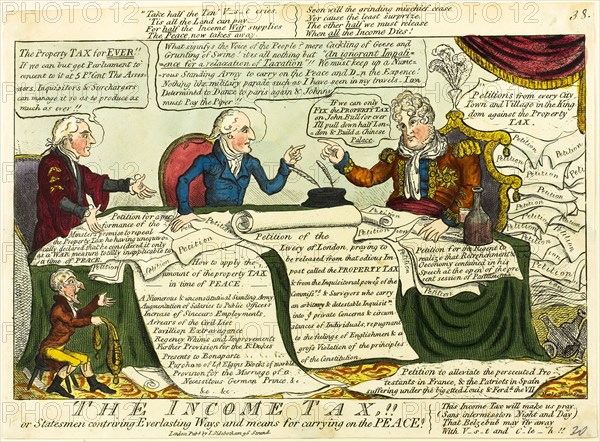 The Income Tax, n.d., J. Lewis Marks, English, 1769–c. 1832, England, Hand-colored etching on cream wove paper, 279 × 376 mm