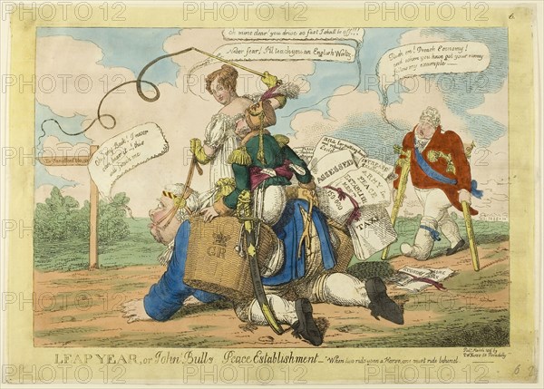 Leap Year, published March 1816, Charles WIlliams (English, active 1797-1830), published by S. W. Fores (English, active 1785-1825), England, Hand-colored etching on paper, 220 × 325 mm (image), 255 × 359 mm (plate), 261 × 363 mm (sheet)