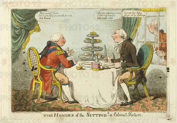 The Honors of the Sitting, published January 30, 1805, Charles WIlliams (English, active 1797-1830), published by S. W. Fores (English, active 1785-1825), England, Hand-colored etching on ivory laid paper, ;223 × 335 mm (image), 245 × 348 mm (plate), 260 × 376 mm (sheet)