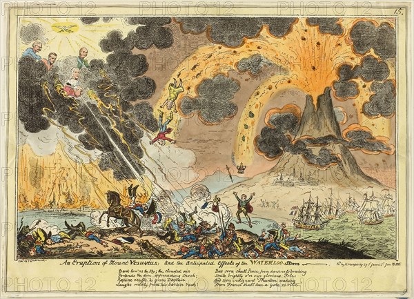 An Eruption of Mount Vesuvius, published June 17, 1815, George Cruikshank (English, 1792-1878), after George Humphrey (English, 1773-1831), published by Hannah Humphrey (English, c. 1745-1818), England, Hand-colored etching on paper, 255 × 358 mm (image), 262 × 365 mm (plate), 265 × 367 mm (sheet)
