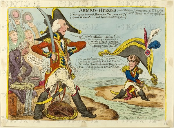 Armed Heroes, 1803, James Gillray (British, 1756-1815), published by Hannah Humphrey (English, c. 1745-1818), England, Etching, with hand-coloring, on paper