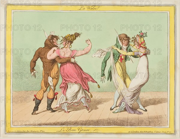 La Walse, from Le Bon Genre, n.d., Unkown French Artist, published by Hannah Humphrey (English, died 1818 or 1822), France, Hand-colored engraving on cream wove paper, 245 × 317 mm (image), 262 × 335 mm (sheet)