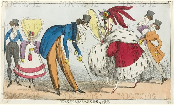 Fashionables of 1818, 1818, George Cruikshank, English, 1792-1878, England, Hand-colored etching on paper, 200 × 345 mm (image), 213 × 357 mm (sheet)