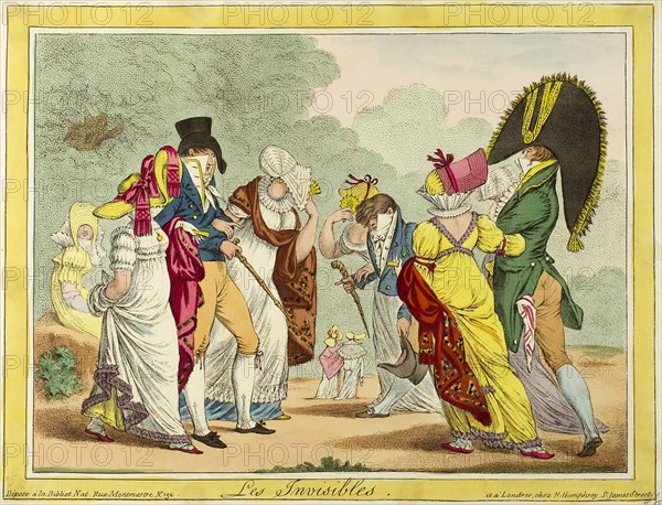Les Invisibles, 1810, James Gillray (English, 1756-1815), published by Hannah Humphrey (English, c. 1745-1818), England, Hand-colored etching on ivory wove paper, 235 × 310 mm (image), 243 × 315 mm (plate/sheet)