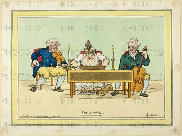 Ars musica, published February 16, 1800, James Gillray (English, 1756-1815), after Brownlow North (English, 1778-1829), England, Hand-colored etching on paper, 250 × 350 mm (image), 261 × 360 mm (plate), 296 × 395 mm (sheet)