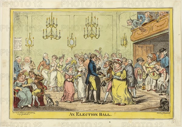 An Election Ball, published April 28, 1813, George Cruikshank (English, 1792-1878), published by Hannah Humphrey (English, c. 1745-1818), England, Hand-colored etching on paper, 258 × 381 mm (image), 265 × 388 mm (plate), 292 × 418 mm (sheet)