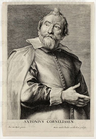 Antoon Cornelissen, 1630/45, Lucas Emil Vorsterman (Flemish, 1595-1675), after Anthony van Dyck (Flemish, 1599-1641), Flanders, Etching and engraving in black on ivory laid paper, 211 × 153 mm (image), 236 × 136 mm (plate), 249 × 169 mm (sheet)