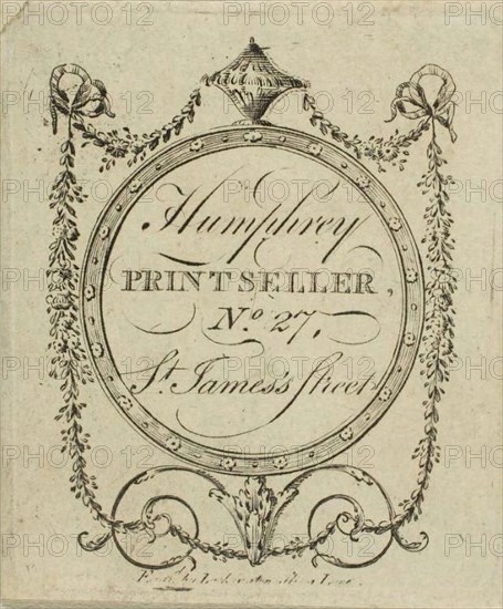 Humphrey, Printseller, No. 27 St. James’s Street, n.d., John Lockington, English, active 18th century, England, Engraving on ivory wove paper, 63 × 52 mm (plate), 67 × 56 mm (sheet)