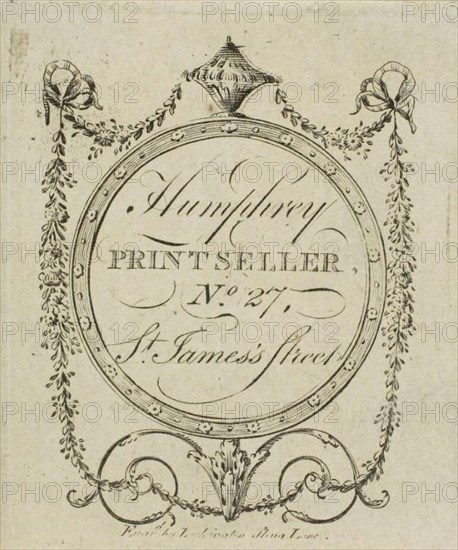 Humphrey, Printseller, No. 27 St. James’s Street, n.d., John Lockington, English, active 18th century, England, Engraving on ivory wove paper, 63 × 52 mm (plate), 67 × 56 mm (sheet)