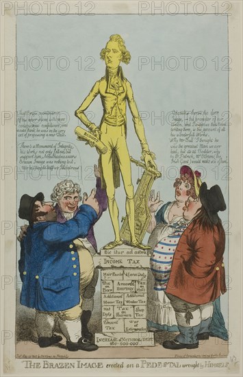 The Brazen Image Erected on a Pedestal Wrought by Himself, published May 29, 1802, Charles WIlliams (English, active 1797-1830), published by S. W. Fores (English, active 1785-1825), England, Hand-colored etching on ivory laid paper, 416 × 266 mm