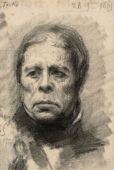 Jean-Auguste-Dominique Ingres, 1865, Henri Fantin-Latour (French, 1836-1904), after Alphonse Charles Masson (French, 1814-1898), France, Black crayon, with touches of graphite, over charcoal, with stumping, on cream laid paper, 162 × 109 mm