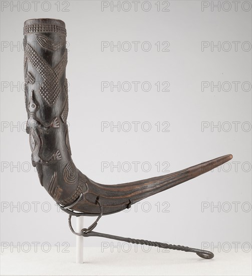 Horn, Mid–/late 19th century, Kuba, Kasai region, Democratic Republic of the Congo, Central Africa, Democratic Republic of the Congo, Wood, copper alloy, and iron, 39.4 × 44.5 × 11.4 cm (15 1/2 × 17 1/2 × 4 1/2 in.)