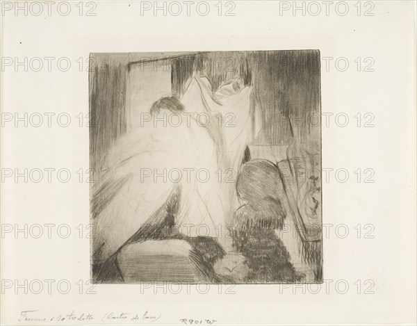 Leaving the Bath, 1879–80, Edgar Degas, French, 1834-1917, France, Drypoint and aquatint on ivory laid paper, 127 × 127 mm (image/plate), 177 × 224 mm (sheet)