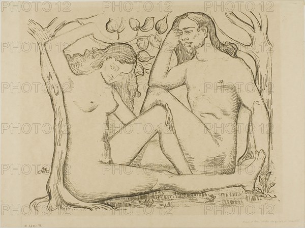 Adam and Eve, 1895, Aristide Joseph-Bonaventure Maillol, French, 1861-1944, France, Zincograph in black on buff wove paper, 260 × 324 mm (plate), 284 × 380 mm (sheet)