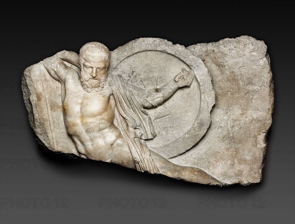 Relief of a Falling Warrior, 2nd century AD, Roman, Piraeus, Marble, 53.3 × 81 × 17.5 cm (21 × 31 15/16 × 6 7/8 in.)
