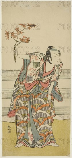 The Actor Ichikawa Monnosuke II in an Unidentified Role, c. 1785, Katsukawa Shunko I, Japanese, 1743-1812, Japan, Color woodblock print, hosoban, part of a multisheet print, 32.7 x 14.6 cm (12 7/8 x 5 3/4 in.)