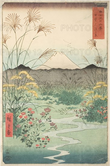 Otsuki Plain in Kai Province (Kai Otsuki no hara), from the series Thirty-six Views of Mount Fuji (Fuji sanjurokkei), 1858, Utagawa Hiroshige ?? ??, Japanese, 1797-1858, Japan, Color woodblock print, oban, 34.7 x 22.9 cm (13 11/16 x 9 in.)