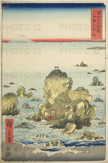 Futami Bay in Ise Province (Ise Futamigaura), from the series Thirty-six Views of Mount Fuji (Fuji sanjurokkei), 1858, Utagawa Hiroshige ?? ??, Japanese, 1797-1858, Japan, Color woodblock print, oban, 34.7 x 23 cm (13 11/16 x 9 1/16 in.)