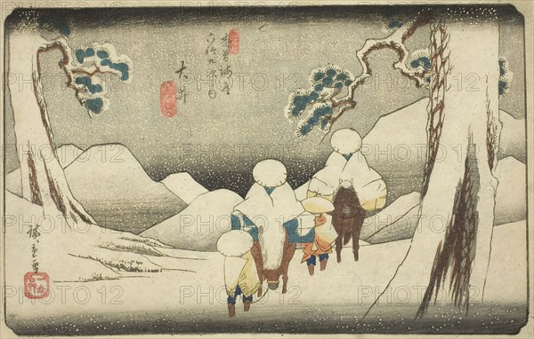 No. 47: Oi, from the series Sixty-nine Stations of the Kisokaido (Kisokaido rokujukyu tsugi no uchi), c. 1835/38, Utagawa Hiroshige ?? ??, Japanese, 1797–1858, Japan, Color woodblock print, oban, 23.5 x 36.5 cm (9 1/4 x 14 3/8 in.)