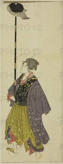 Parody of a daimyo procession, c. 1805/07, Utagawa Toyohiro, Japanese, 1773-1828, Japan, Color woodblock print, 1 of 12 sheets (see 1928.391-402), 24.2 x 9.7 cm