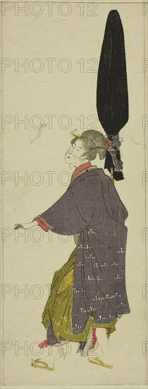 Parody of a daimyo procession, c. 1805/07, Utagawa Toyohiro, Japanese, 1773-1828, Japan, Color woodblock print, 1 of 12 sheets (see 1928.391-402), 24.2 x 9.7 cm