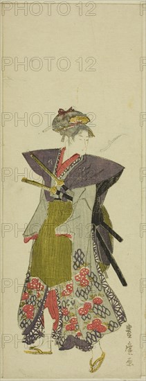 Parody of a daimyo procession, c. 1805/07, Utagawa Toyohiro, Japanese, 1773-1828, Japan, Color woodblock print, 1 of 12 sheets (see 1928.391-402), 24.2 x 9.7 cm