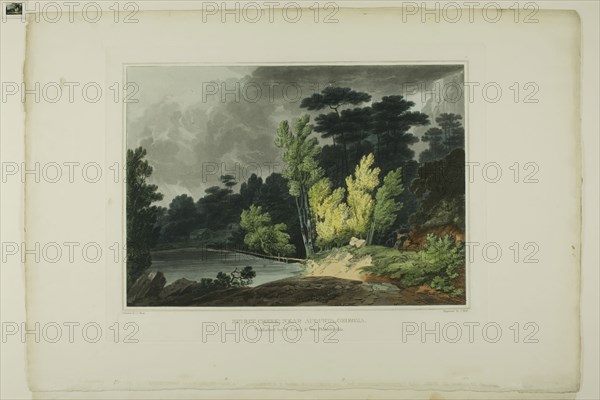 Spirit Creek, Near Augusta, Georgia, plate two of the second number of Picturesque Views of American Scenery, 1819/21, John Hill (American, 1770-1850), after Joshua Shaw (American, born England, c. 1777-1860), published by Matthew Carey & Son (American, active 1795-1821), United States, Aquatint with etching and hand-coloring on cream wove paper, 253 x 354 mm (image), 302 x 387 mm (plate), 390 x 569 mm (sheet)