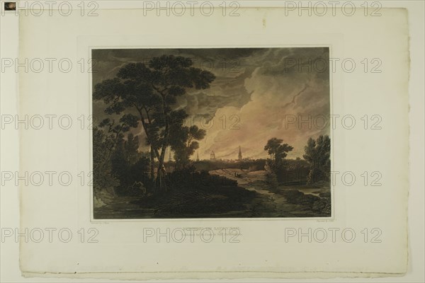 Burning of Savannah, plate four of the second number of Picturesque Views of American Scenery, 1819/21, John Hill (American, 1770-1850), after Joshua Shaw (American, born England, c. 1777-1860), published by Matthew Carey & Son (American, active 1795-1821), United States, Aquatint with etching and hand-coloring on cream wove paper, 253 x 350 mm (image), 301 x 384 mm (plate), 381 x 562 mm (sheet)