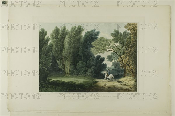 View of the Spot Where General Ross Fell, Near Baltimore, plate six of the first number of Picturesque Views of American Scenery, 1819/21, John Hill (American, 1770-1850), after Joshua Shaw (American, born England, c. 1777-1860), published by Matthew Carey & Son (American, active 1795-1821), United States, Aquatint with etching and hand-coloring on cream wove paper, 250 x 351 mm (image), 301 x 392 mm (plate), 380 x 566 mm (sheet)
