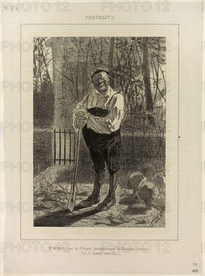 Portrait of Monsieur Dubois, curate of St. Pierre…, 1857, Félicien Rops (Belgian, 1833-1898), printed by Philippe Ham, Belgium, Lithograph in black (with letterpress on verso) on ivory wove paper, 289 × 202 mm (image), 414 × 307 mm (sheet)