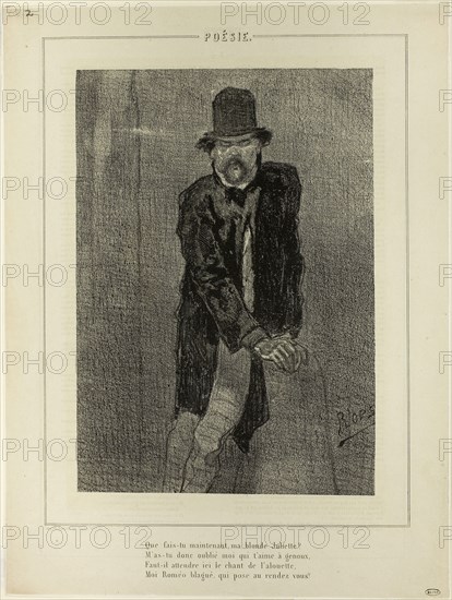 Poetry IV, December 1856, Félicien Rops, Belgian, 1833-1898, Belgium, Lithograph in black, with scraping (with letterpress on verso), on ivory wove paper, laid down on white wove paper, 270 × 189 mm (image), 376 × 282 mm (primary support), 378 × 284 mm (secondary support)