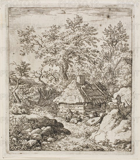 Thatched Hut among Trees and Rocks, n.d., Allart van Everdingen, Dutch, 1621-1675, Holland, Engraving on paper, 129 x 111 mm (plate), 134 x 117 mm (sheet)