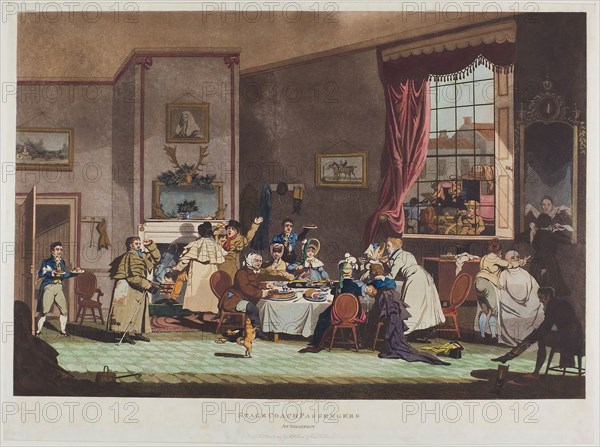 Stage Coach Passengers, n.d., James Pollard, English, 1797-1867, England, Aquatint in black, with hand-coloring, on paper